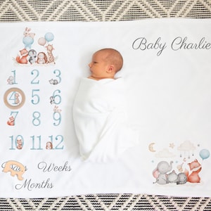 Personalised Baby Milestone Blanket, Jungle theme Baby Blanket, Baby Shower Gift Set, New-Born Gift, Nursery Blanket, Baby Blanket
