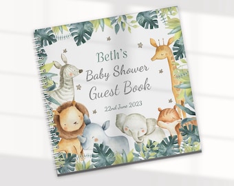 Gepersonaliseerde safaridieren babyshower gastenboek: fotoalbum herinneringsboek
