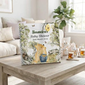Personalised Pooh Bear Baby Shower Guest Book, Custom Woodland Memory Album Welcome Sign