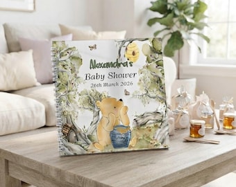 Personalised Pooh Bear Baby Shower Guest Book, Custom Memory Photo Scrapbook, Welcome Sign