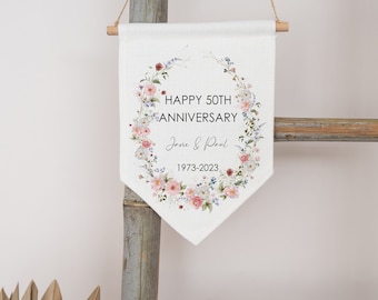 Personalised Pink Floral Anniversary Banner, Personalised Anniversary Banner, Couple Gift, Personalised gift for Anniversary