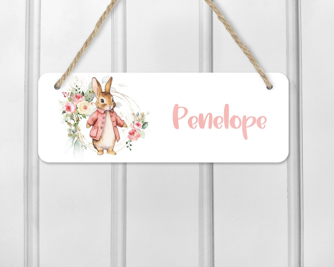 Personalised Pink Rabbit Door Sign Kids Bedroom Sign Nursery Kids Room ...