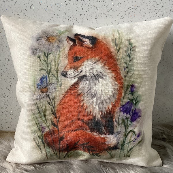 Fox Printed Cushion Cover - Fox Vintage Illustration Artwork - Traditional Home Decor Luxury Cushion Cover 40cm 16 inch