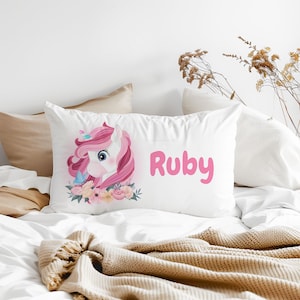 Kids Personalised Unicorn Printed Pillow Case , Personalised Unicorn Pillow, Birthday Gift Idea Christmas Gift, Pink Unicorn Gift