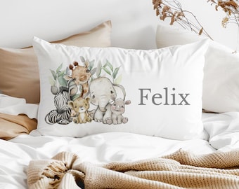 Personalised Kids Safari Theme Pillow Case, Kids Bedroom Decor Pillowcase