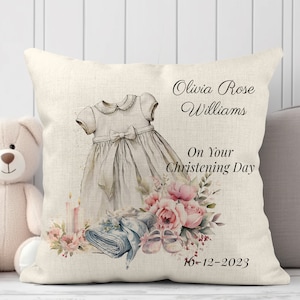 Personalised Christening Cushion Cover: Linen Keepsake Baptism Gift