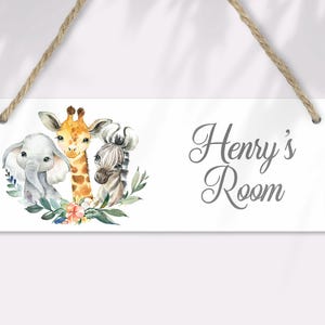 Personalised Jungle Animals  Door Sign, Boys Bedroom Sign, Nursery Kids Room Name plate, Birthday Gift, Hanging Plaque Name Sign Door Hanger