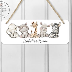 Personalised Safari Jungle  Door Sign Kids Bedroom Sign Nursery Kids Room Name plate  Birthday Gift Hanging Plaque Name Sign Door Hanger