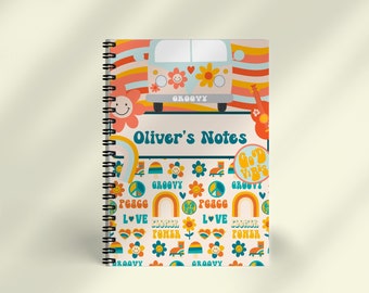 Kids Personalised Groovy Notebook, Retro Journal, Back to School
