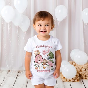 Personalised Birthday T-shirt, Girls Cute Farm Top, Birthday Gift, Children&#39;s Unique Birthday Tshirt, Birthday Badge, 1st Birthday Gift