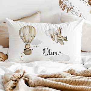 Personalised Safari Pillowcase, Hot Air Balloon, Aeroplane, 75cm x 50cm, Kids Gift