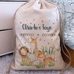 Personalisierte Spielzeug Tasche - Spielzeug Sack - Spielzeug Aufbewahrung - Kinderzimmer Aufbewahrung - Spielzeugkiste - Spielzeug Tasche - Spielzeug Sack Safari