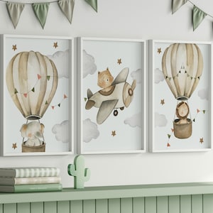 Safari Jungle  Animals Nursery Prints Set Of 3, Safari Jungle Baby Room Pictures Posters , Wall Art Print, Rainbow Art Prints, Baby Shower