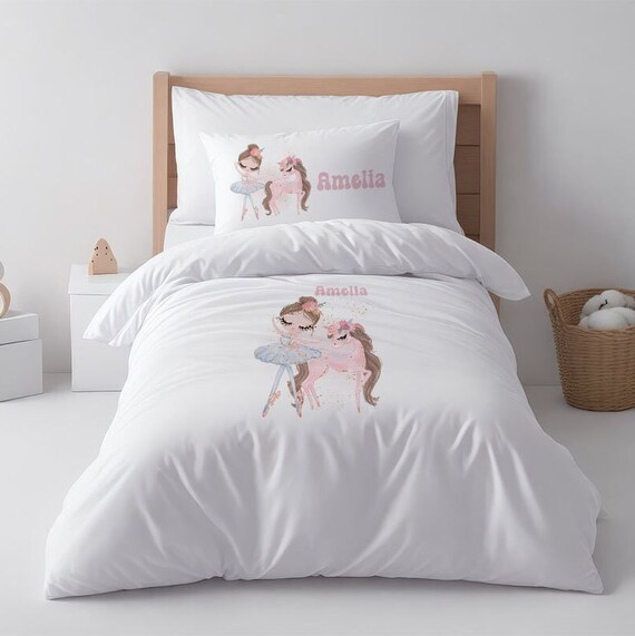 Personalised Ballerina Pony Printed Kids toddler Single Duvet Cover Set Pillow Case Toddler Bedding Kids Duvet Set Etsy Ireland