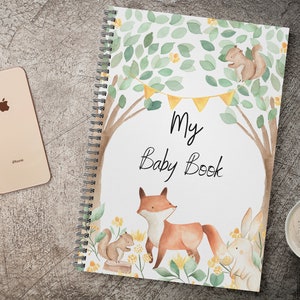 Livre pour bébé, carnet de bord, agenda de grossesse, carnet de grossesse, cadeau pour une nouvelle maman, chambre d'animaux de la forêt, chambre d'enfant de la forêt, baby shower