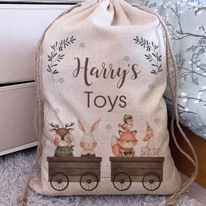 Personalised Toy Bag, Toy Sack, Dressing Up Bag, Toy Storage, Nursery Storage, Toy Box, Custom Toy Bag, Personalised Toy Sack Vintage Forest