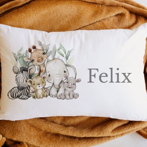 Kids Personalised Safari Jungle  Animals  Printed Pillow Case  Add Your own Name Birthday Gift Idea