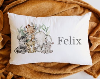 Kids Personalised Safari Jungle  Animals  Printed Pillow Case  Add Your own Name Birthday Gift Idea