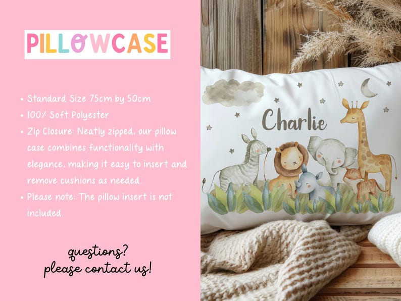 Personalised Kids Woodland Animals Pillow Case, Custom Print, Kids Bedroom Decor image 3