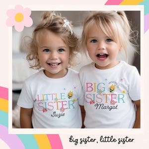 Colourful Floral Big Sister Personalised T-shirt, Big Sister Announcement, Little Sister Top, Sibling Announcement, Promoted to Big Sister