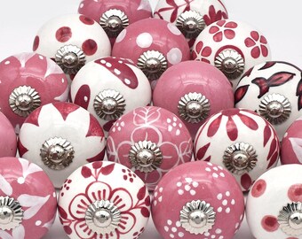 Geometryczna gałka z różowo-białej ceramiki: różne błyszczące wzory (zestaw 1 gałki)