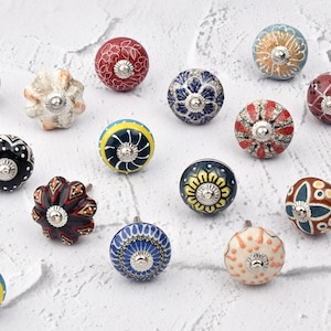 Vibrant dresser knob Ceramic with Multicolor Artistic Geometry Design(Set of 1 Knob)