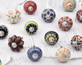 Vibrant dresser knob Ceramic with Multicolor Artistic Geometry Design(Set of 1 Knob)