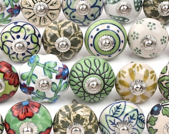Hand Painted Ceramic Knobs - Vintage Floral Drawer Pulls, Sold Individually(Set of 1 Knob)