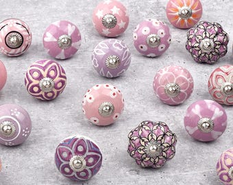 PINK PURPLE Ceramic Knobs, Victorian Dark Pink Round Knobs, Vintage Wardrobe handle Drawer knob Cabinet pulls(Set of 1 Knob)