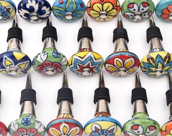 Wine Bottle Stopper Multicolored Glass: Unique Round Cork cheerful Bar Decor(Set of 1 Knob)