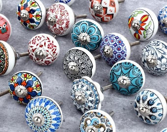 Handgeschilderde keramische kastknoppen, kleurrijk meubelbeslag (set van 1 knop)