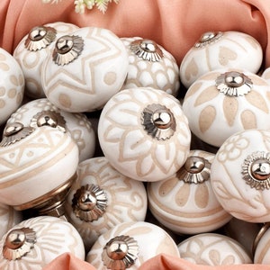 Pomos de cerámica blanca con textura, redondos, para armarios y cajones (juego de 1 pomo)