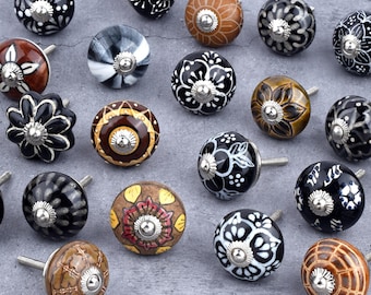 Pulls Cabinet Knob Ceramic Flower: Hand-Painted Round Drawer Replacement(Set of 1 Knob)