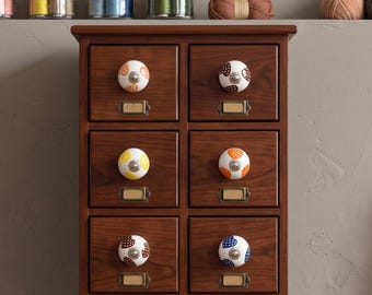 Hand painted ceramic drawer knob, Furniture refresh for dressers, White and gold iron hardware