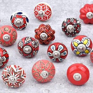 Rode keramische knoppen | Met de hand beschilderd, divers meubelbeslag (set van 1 knop)