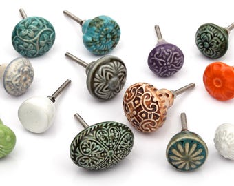 Mushroom Shape Ceramic Knobs, Colorful Drawer Pulls, Cabinet Knobs, Dresser Knobs, Kitchen Cabinet Hardware, Boho Furniture Knobs