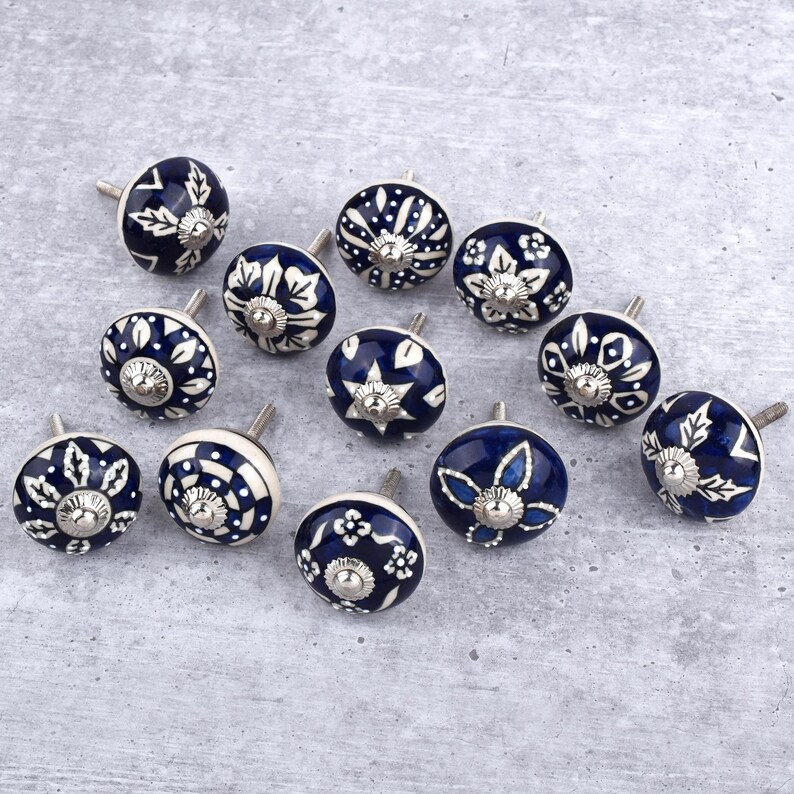 Blue Ceramic Drawer Pulls Knobs Kitchen Cabinet Door Handle Drawer Knobs Hardware Knobs Handmade Knobs Cabinet Knobs Ceramic Door knobs