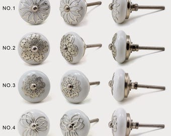 Gold crown handle glazed ceramic knob: Glossy white, gold accent, modern hardware(Set of 1 Knob)