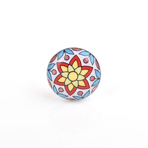 Handcrafted Mandala Ceramic Knob - Colorful Sunburst Floral Drawer Pull - Bohemian Cabinet Hardware