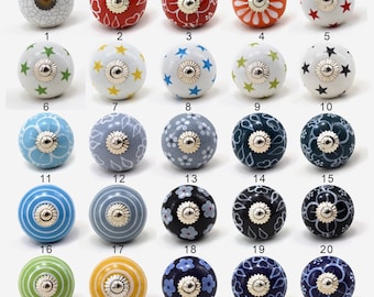 Select Any Cabinet Ceramic Knobs | Colorful Designs | Drawer Closet Dresser Wardrobe Furniture Door KITCHEN knobs | Nuts & Bolts Included