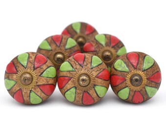 Keramische knop: handgeschilderd bruin rond kastbeslag (set van 1 knop)