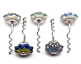 Ceramic Wine Bottle Opener, Floral Design, Wedding Gift(Set of 1 Knob)