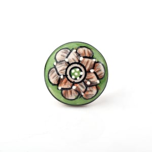 Handcrafted Sage Green Floral Ceramic Knob - Hand-Painted Botanical Decorative Cabinet Pull for Dresser Drawers (Set of 1 Knob)