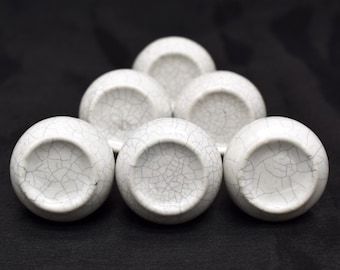 Hand Painted Ceramic Cabinet Knob: Crackle White Round Pull Handle(Set of 1 Knob)