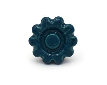 手描きセラミックフラワーノブ - フォレストグリーンヴィンテージハードウェア（ノブ1個セット）