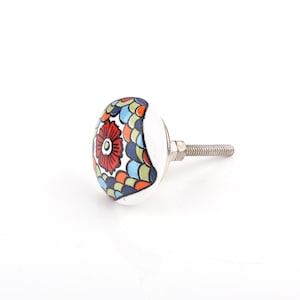 Hand-Painted Multi-Color Floral Ceramic Knob – Bohemian Pattern Drawer Pull for Cabinets & Dressers