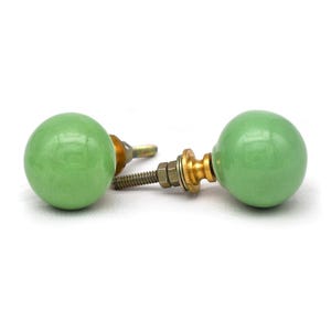 Green Ceramic Cabinet Knob, Vintage Brass Hardware for Drawers, DIY Furniture Update