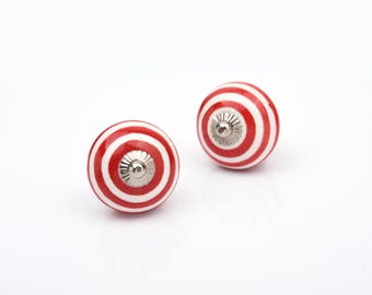 Handcrafted Bright Red and White Bullseye Ceramic Knob (Set of 1 Knob)