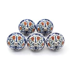 Hand-Painted Ceramic Cabinet Knob: Blue & White Floral Design