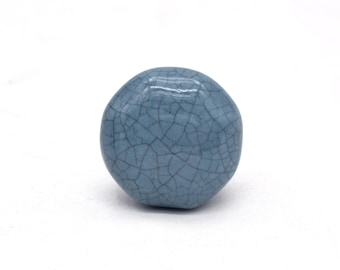 Octagon Blue Ceramic Cabinet Knob, Hand-Painted Dresser Hardware(Set of 1 Knob)